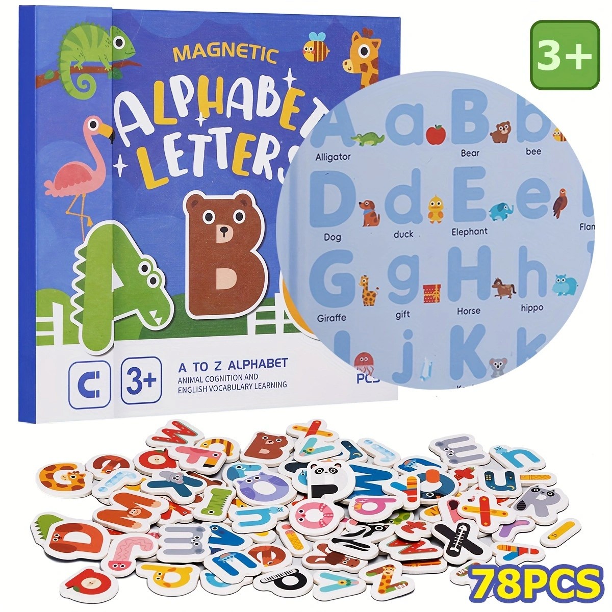 78PCS Large Magnetic Animal Alphabet Letters Educational Toy for Age 3+ Kids