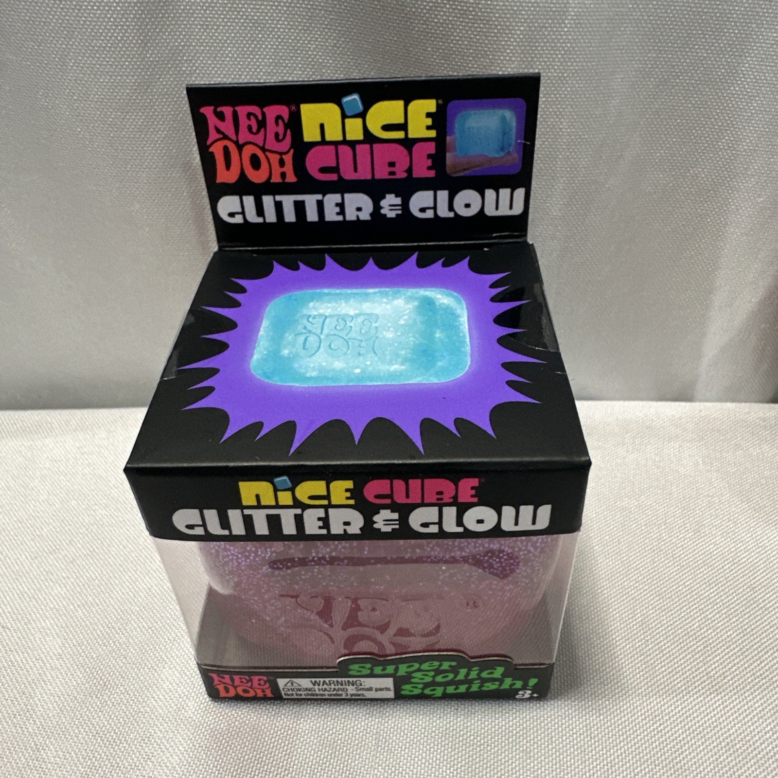 Lot Of 3 NeeDoh Nice Cube Glitter Glow Purple Pink Blue Squishy Toy Nee-Doh NIB