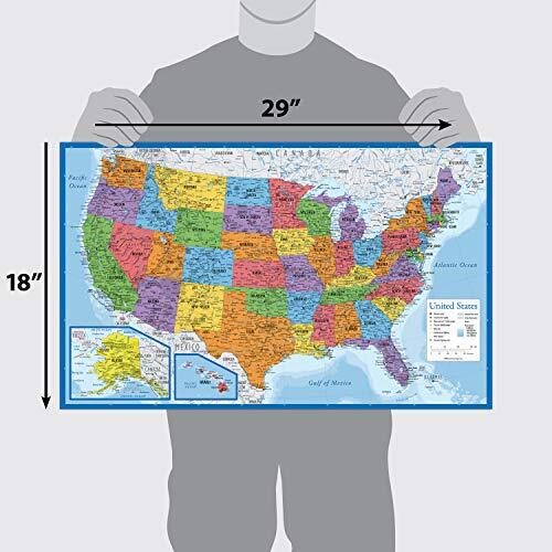 Palace Learning Laminated USA Map – 18″ x 29″ – Wall Chart Assorted Colors
