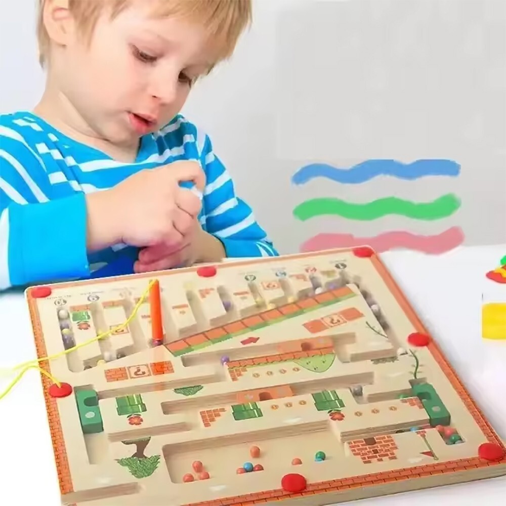Magnetic Color and Number Maze, Montessori Wooden Toddler Magnet Puzzle Game