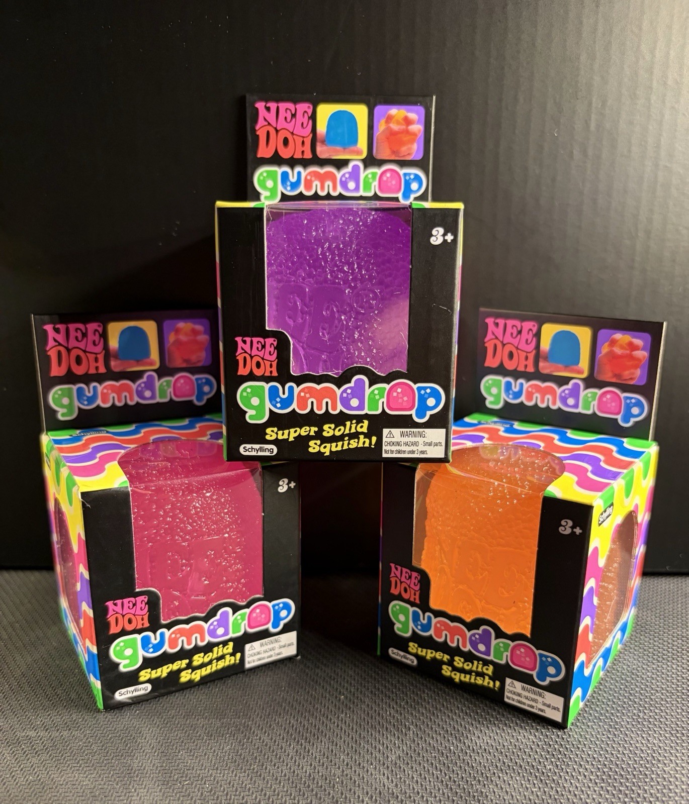 NEE DOH Gumdrop Super Solid Squish New Lot of 3 Purple Orange Pink Authentic