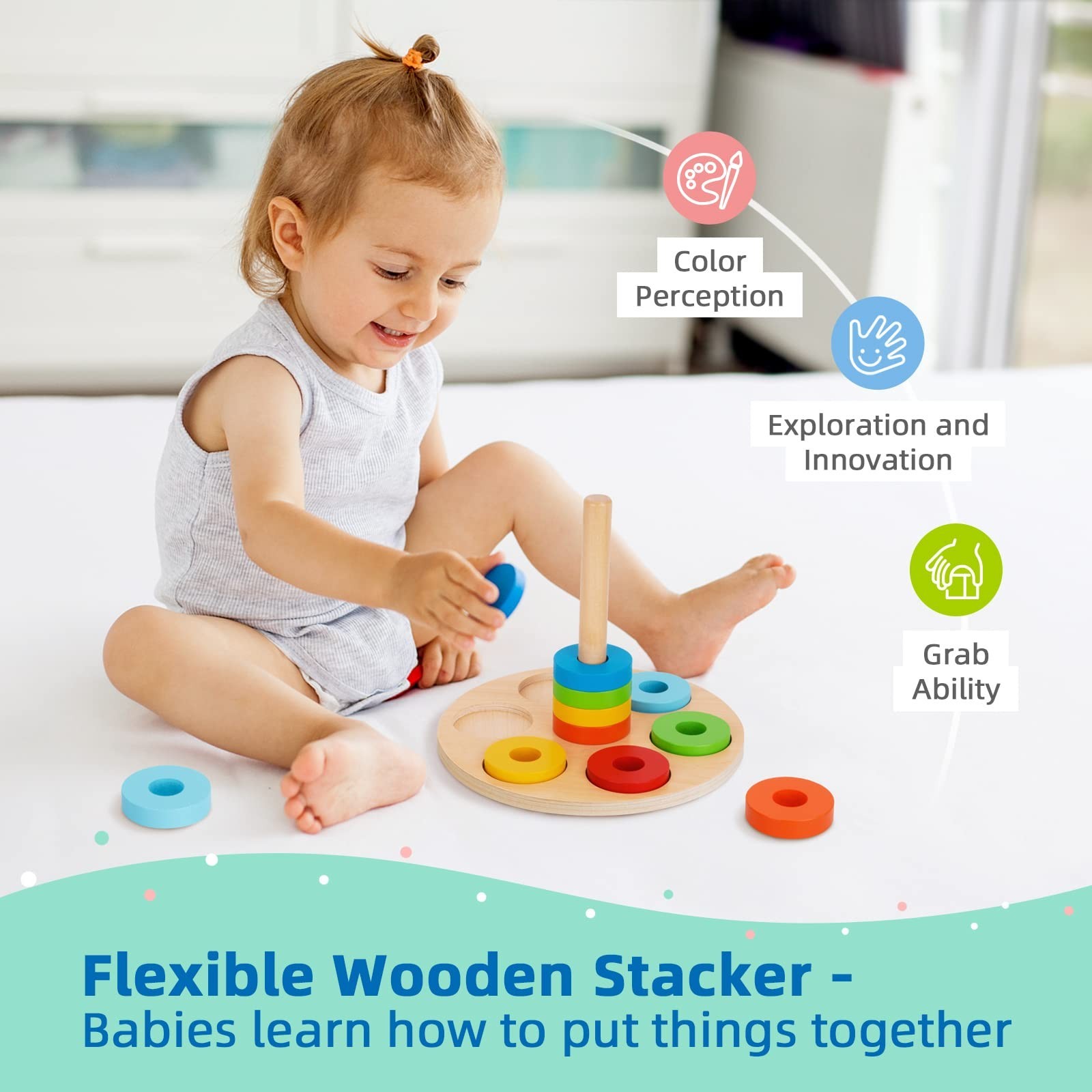 TOOKYLAND Montessori Toys for 1 Year Old, 8 in 1 Learning Educational Set Woo…