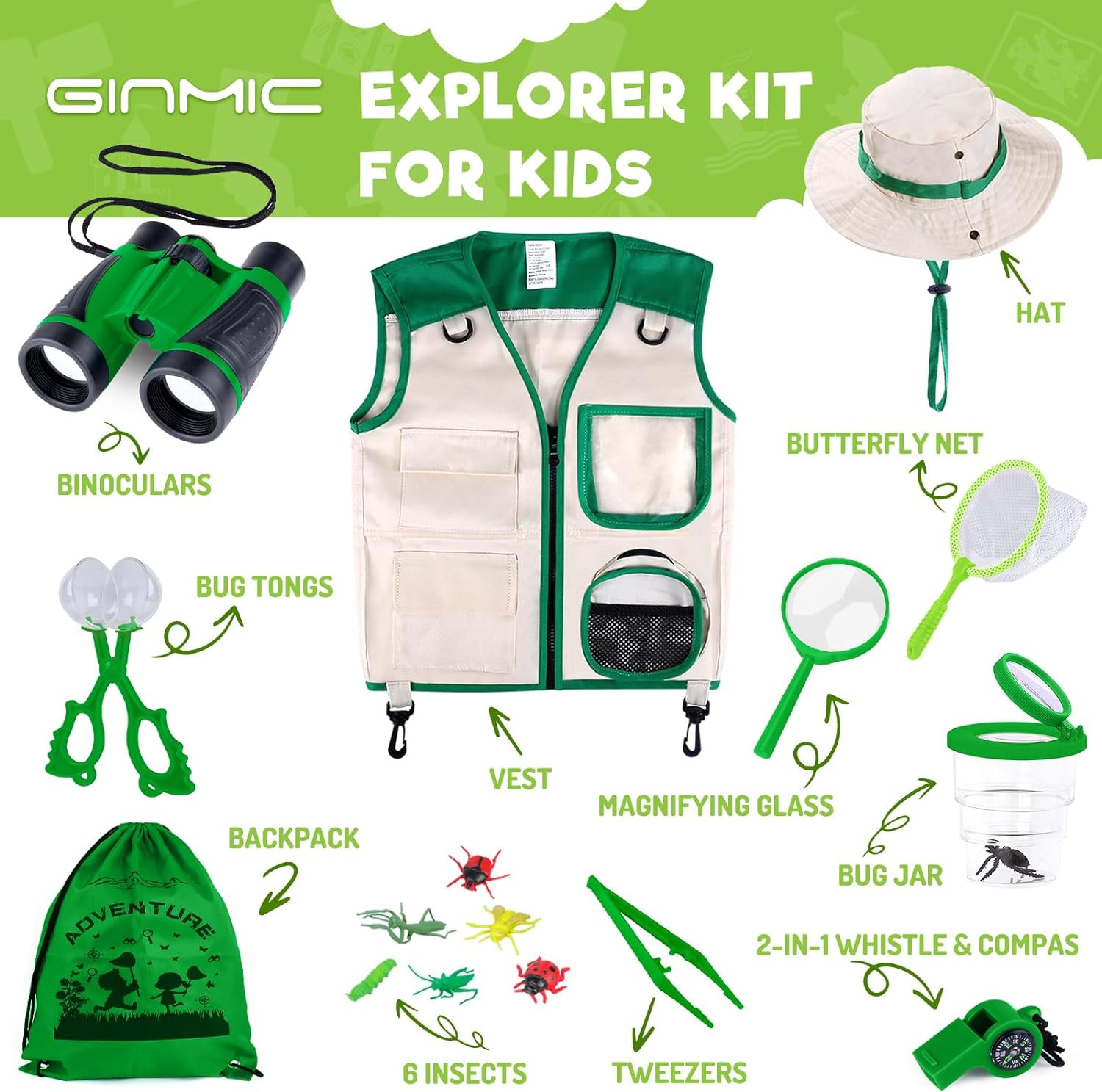 Kids Explorer Kit & Bug Catching Kit, 16 Pcs Outdoor Exploration Safari Kit for
