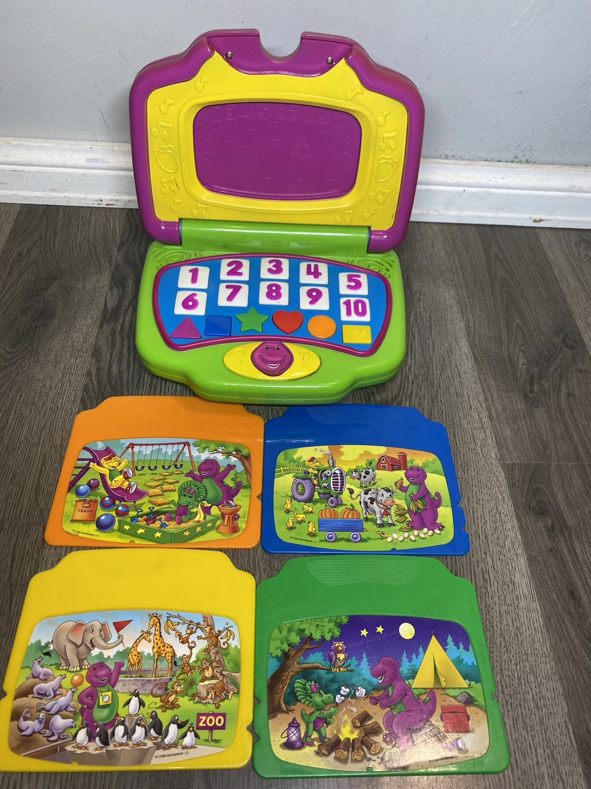 Vintage 2002 Barney and Friends Interactive Laptop With 4 Cartridges Mattel
