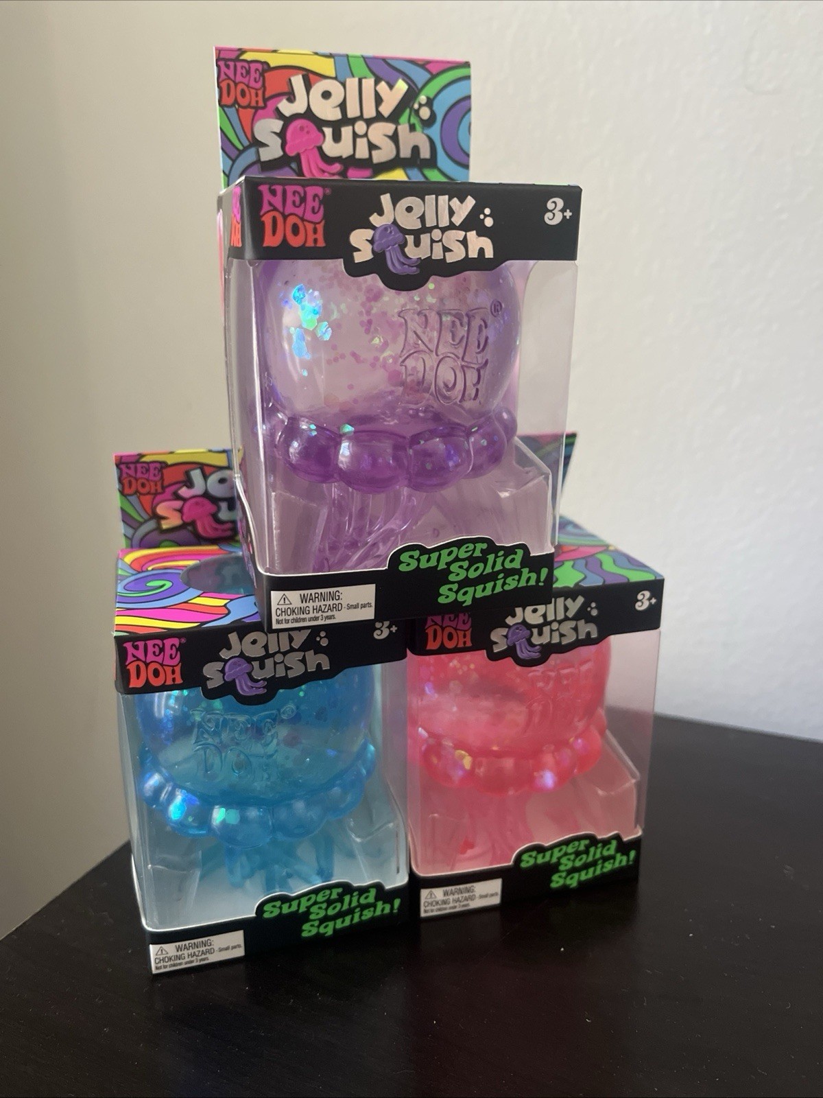 NeeDoh Nee Doh Jelly Squish Super Authentic Jelly Fish Lot Of 3 Pink Blue Purple