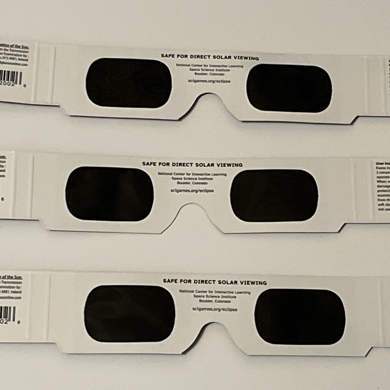 Solar Eclipse Glasses ISO 12312-2 Certified | April 8 2024 | Lot of 3 | Unfolded