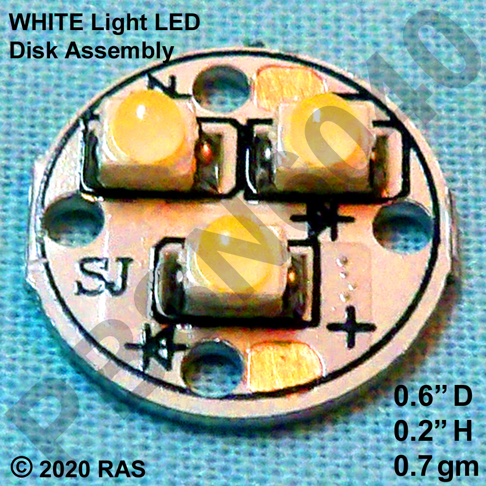 (1) 2.5 W – Bright White COB LED Disk – 0.2 A 12 VDC