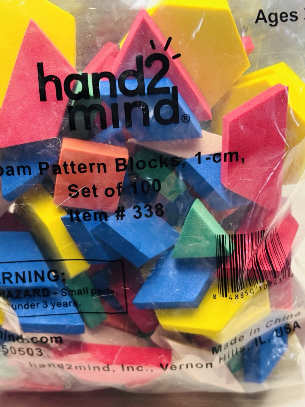 hand2mind Foam Pattern Blocks 1cm Set of 100 MPN 338 Ages 3+ 4-7 8-11 Years