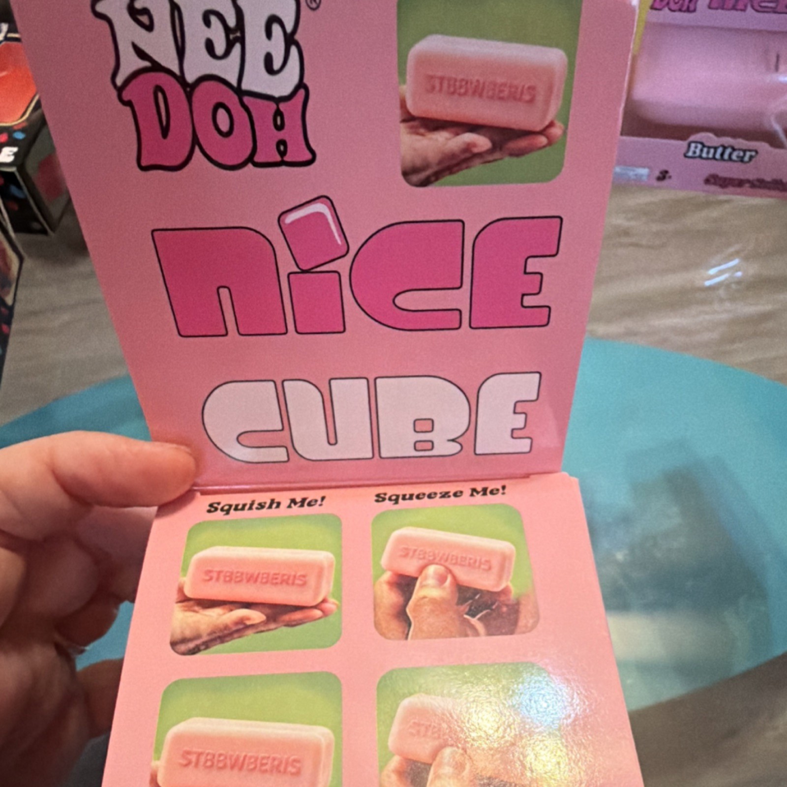 NeeDoh Nice Cube Butter Super Solid Squish Squeeze Toy Yellow/Pink 3+
