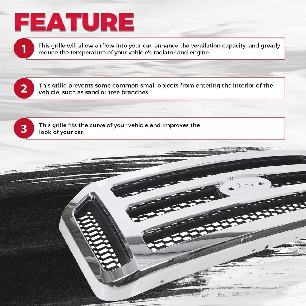 Front Grille Compatible with 2005-2007 Ford F250 F350 F450 F550 SuperDuty FO1200