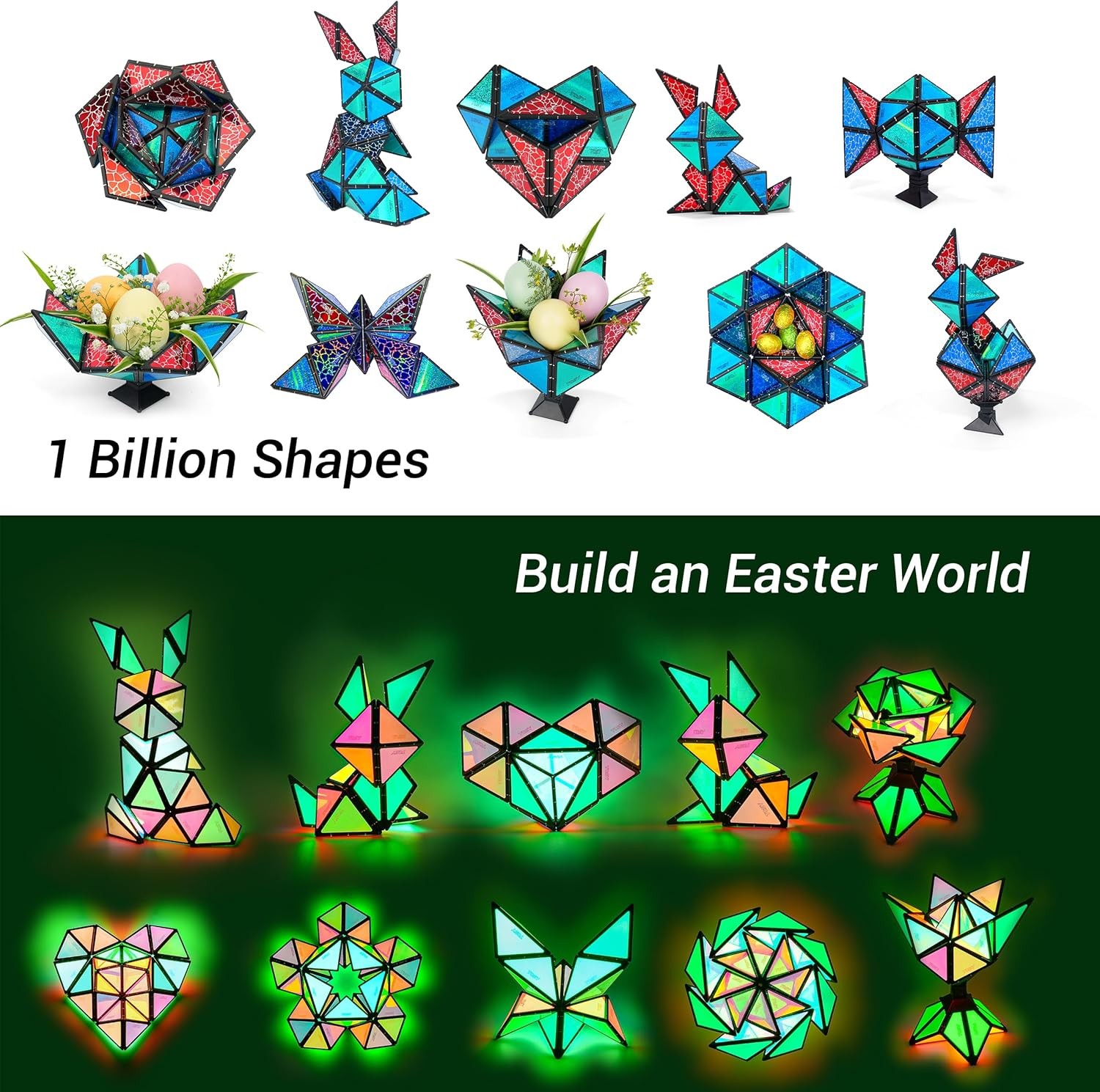 TOSY Magnet Pyramid Glow – 1 Cube Transforms into 1 Billion Shapes (Bunny, Egg,