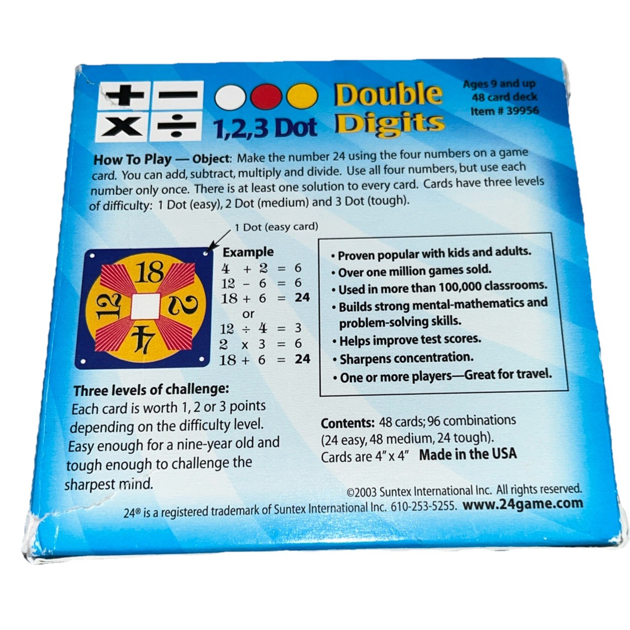 24 Game – 1,2,3 Dot / 48 Cards / 96 Combinations Math Game for Ages 9 and Up B3