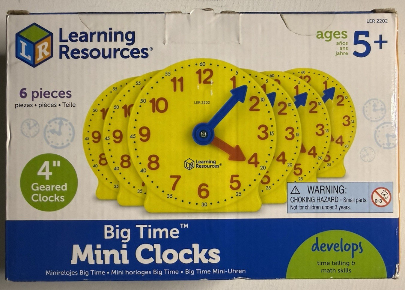 Big Time Geared Mini-Clocks For Time Telling & Math Skills Set of 6