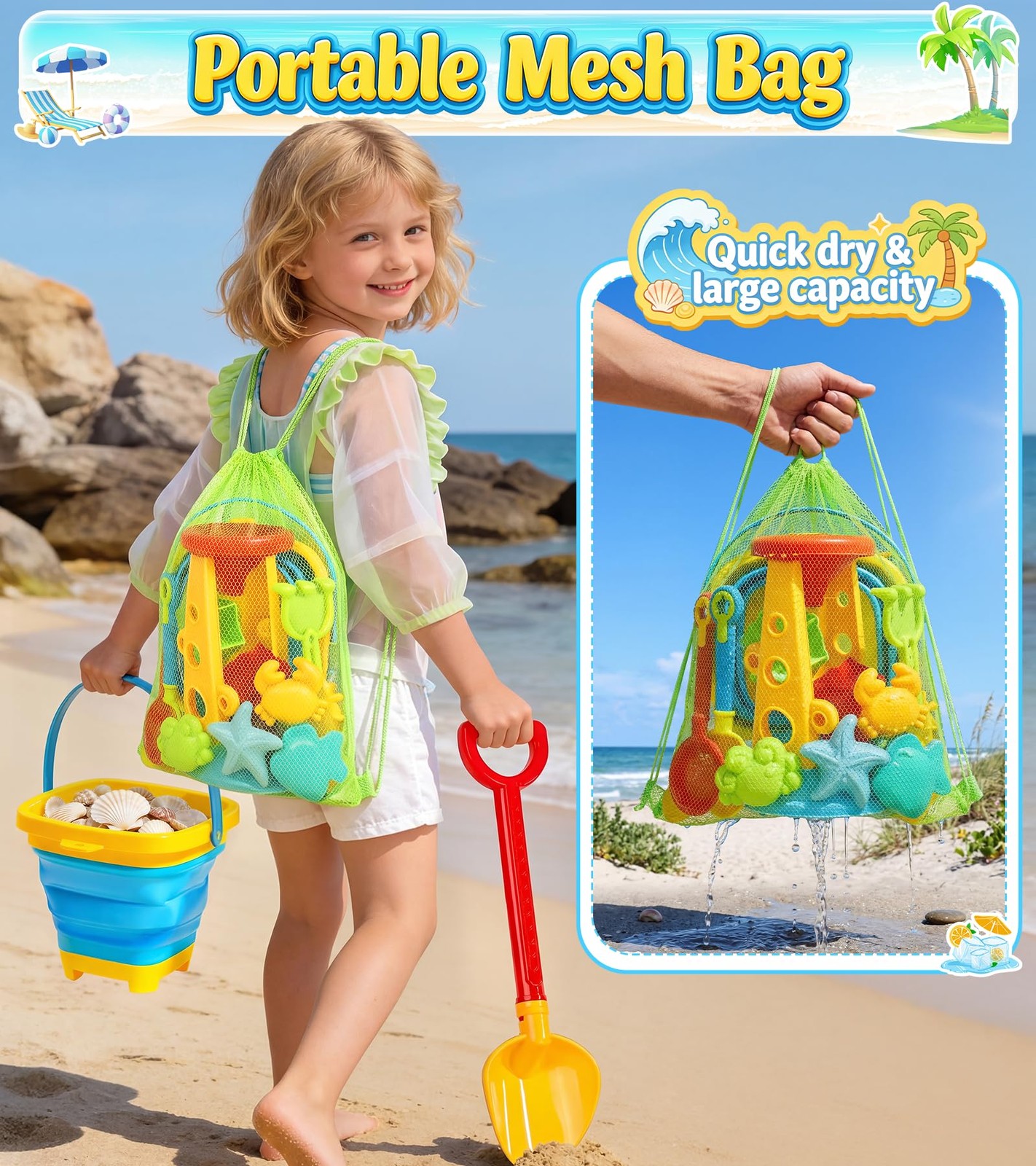 Collapsible Beach Sand Toys for Kids Toddlers, Standard, Multicolor