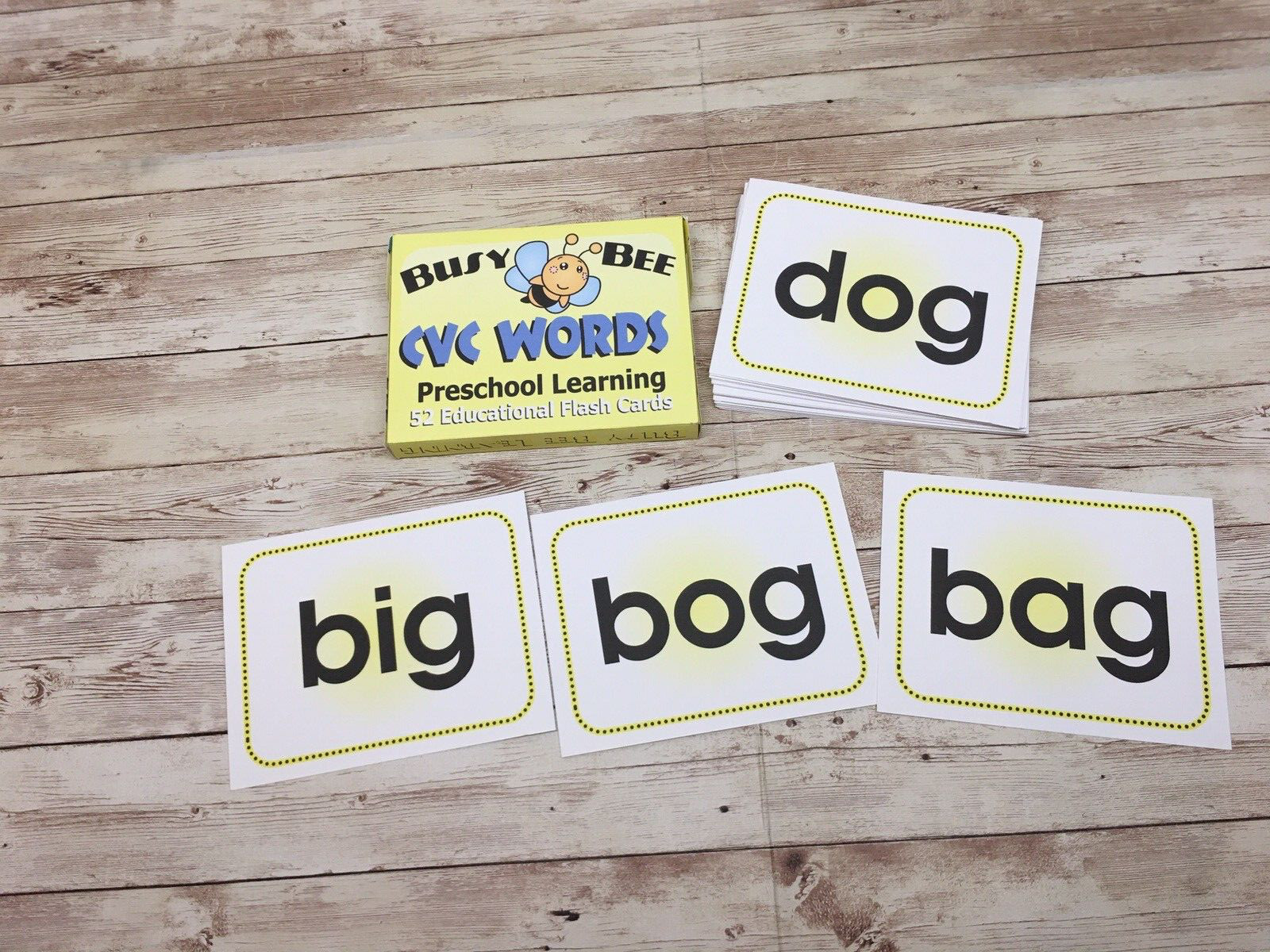 CVC Words – Busy Bee Preschool Learning – 52 Educational Flash Cards