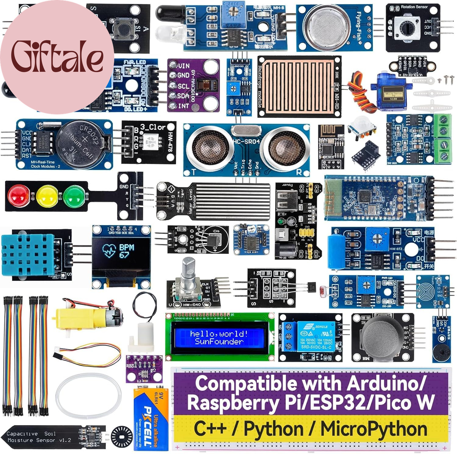 Universal Maker Sensor Kit Compatible with Arduino Mega 2560/Uno R3/R4 Minima/Wi