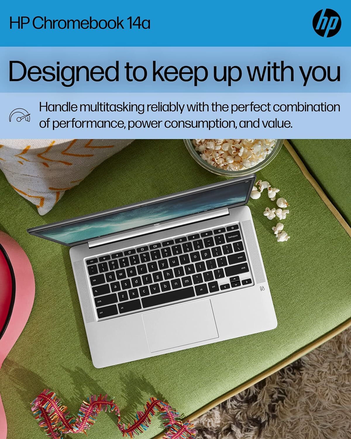 HP Chromebook 14 Laptop, Intel Celeron N4120, 4 GB RAM, 64 GB eMMC, 14″ HD