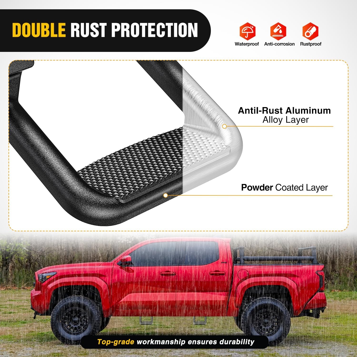 2Pcs Universal Black Aluminum Side Step Bars Replacement for Trucks from Chevy