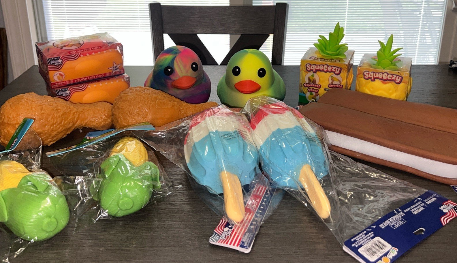 Sunny Days Squeezy Lot Of 14 Ice Cream Hot Dog Pineapple Popsicle Corn Duck New.