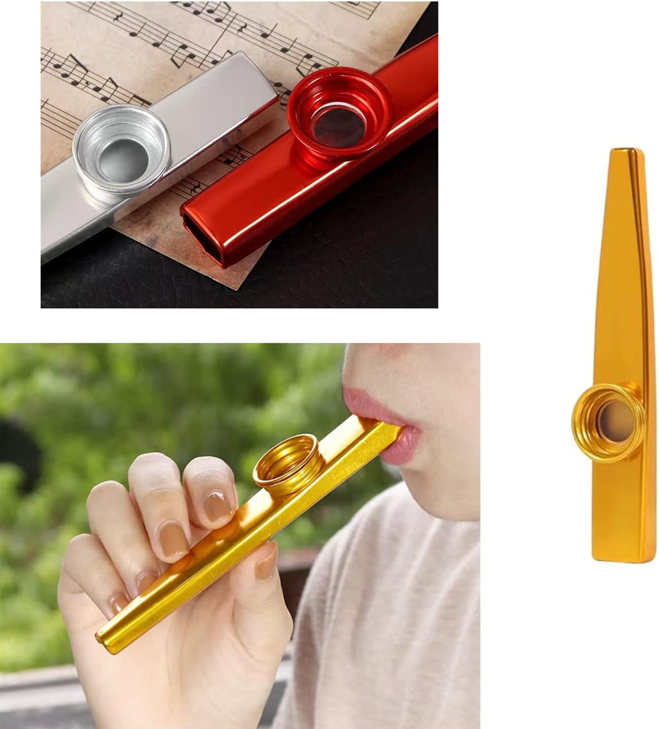 Kazoos 6 Pack, Multipack Metal Kazoos Musical Instruments with 12 Flute Membrane