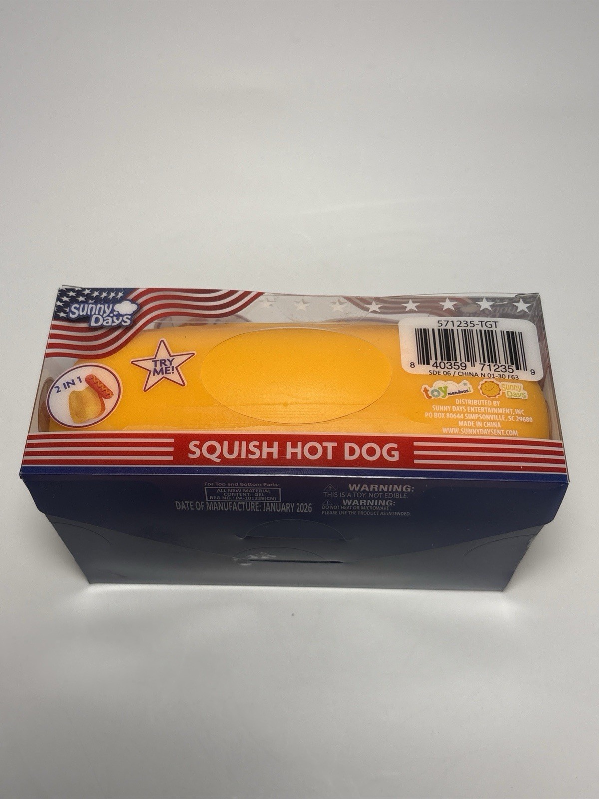 Squishy Hot Dog Squeezy Fidget Toy Sunny Days 2-in-1 Hotdog Stress Relief NEW