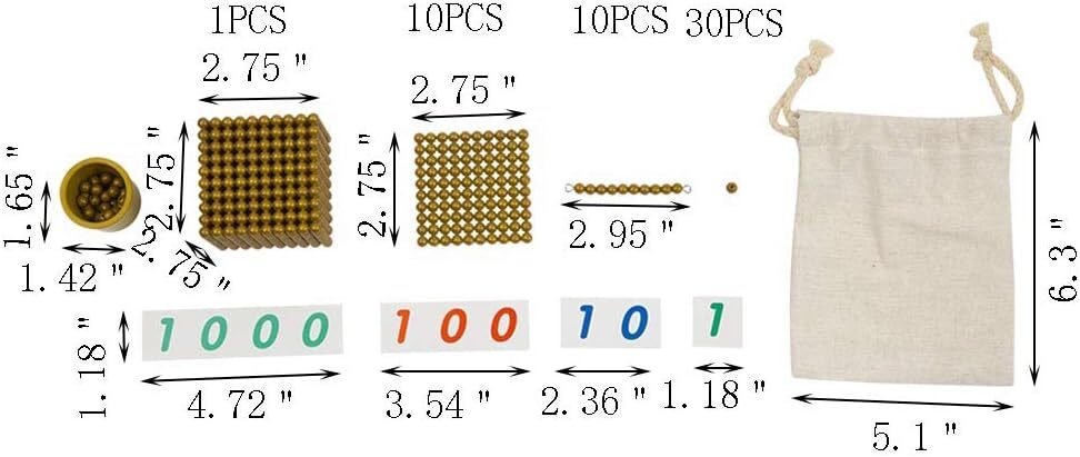 Montessori Math Beads Toys Materials For Toddlers Golden Beads And Cards