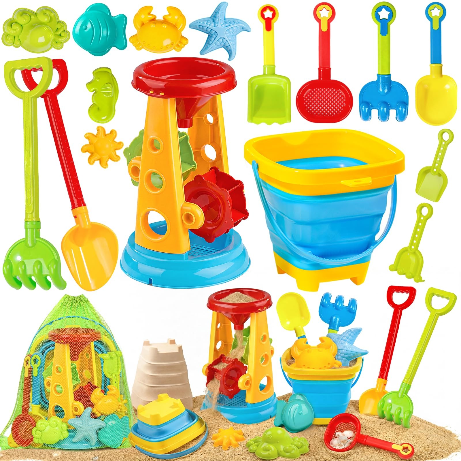 Collapsible Beach Sand Toys for Kids Toddlers, Standard, Multicolor