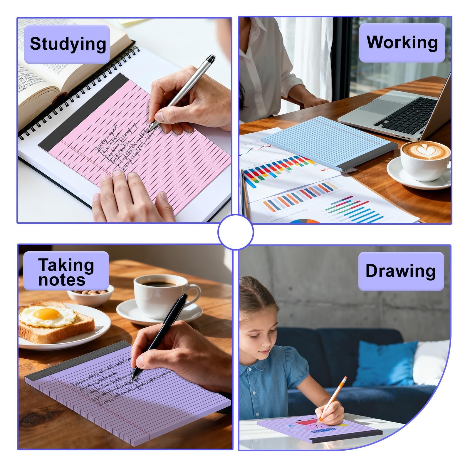 3 Pack Colored Legal Pads 8.5 x 11 Inch, Wide Ruled Notepads Lined Memo Note …