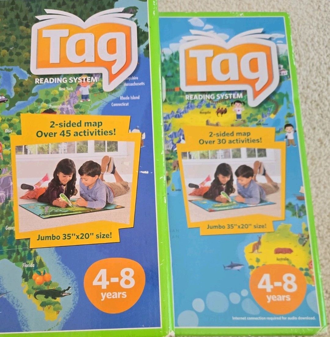 Leap Frog Tag Interactive United States Map & World Map 2 Sided NO PEN