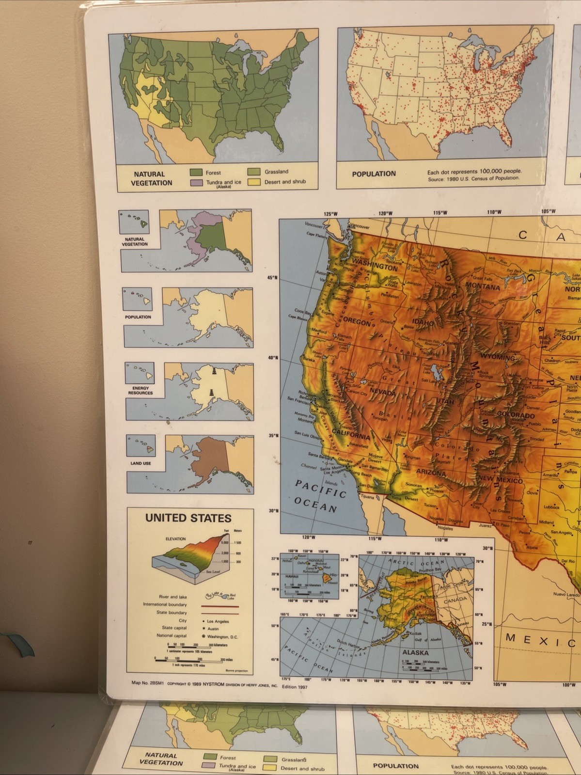 Nystrom Herff Jones Laminated World United States 2-Sided Map 17 x 22 Map#2BSM1