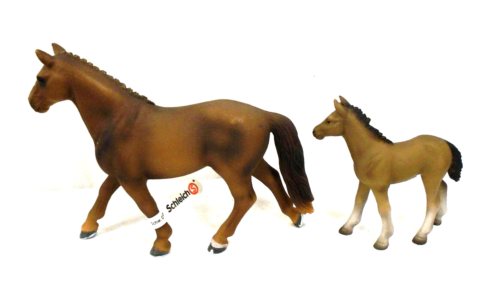 Schleich Brown Hanoverian Mare 2012 13729 & Foal 2003 13277 Model Horses Figures