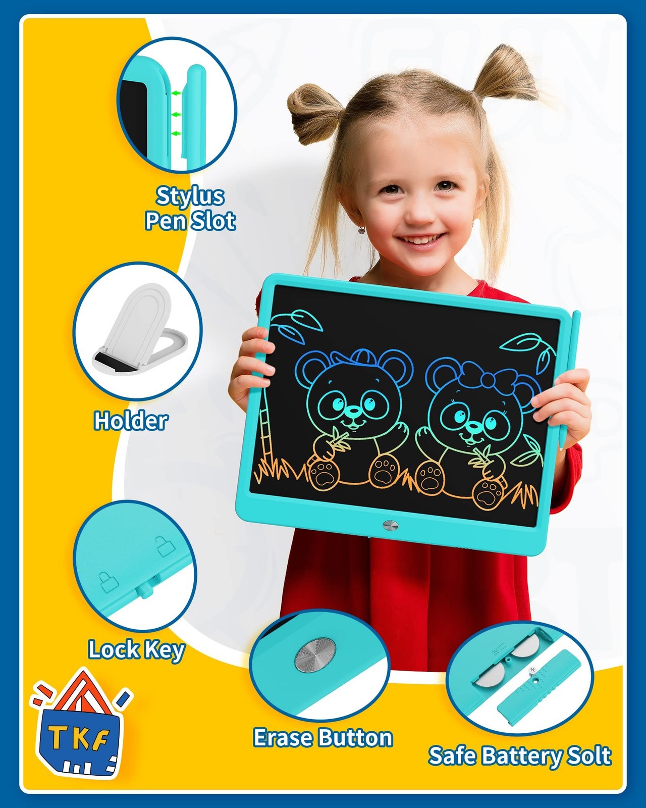 TEKFUN 15″ LCD Writing Tablet for Kids, Large Drawing Pad for Boys & Girls, S…