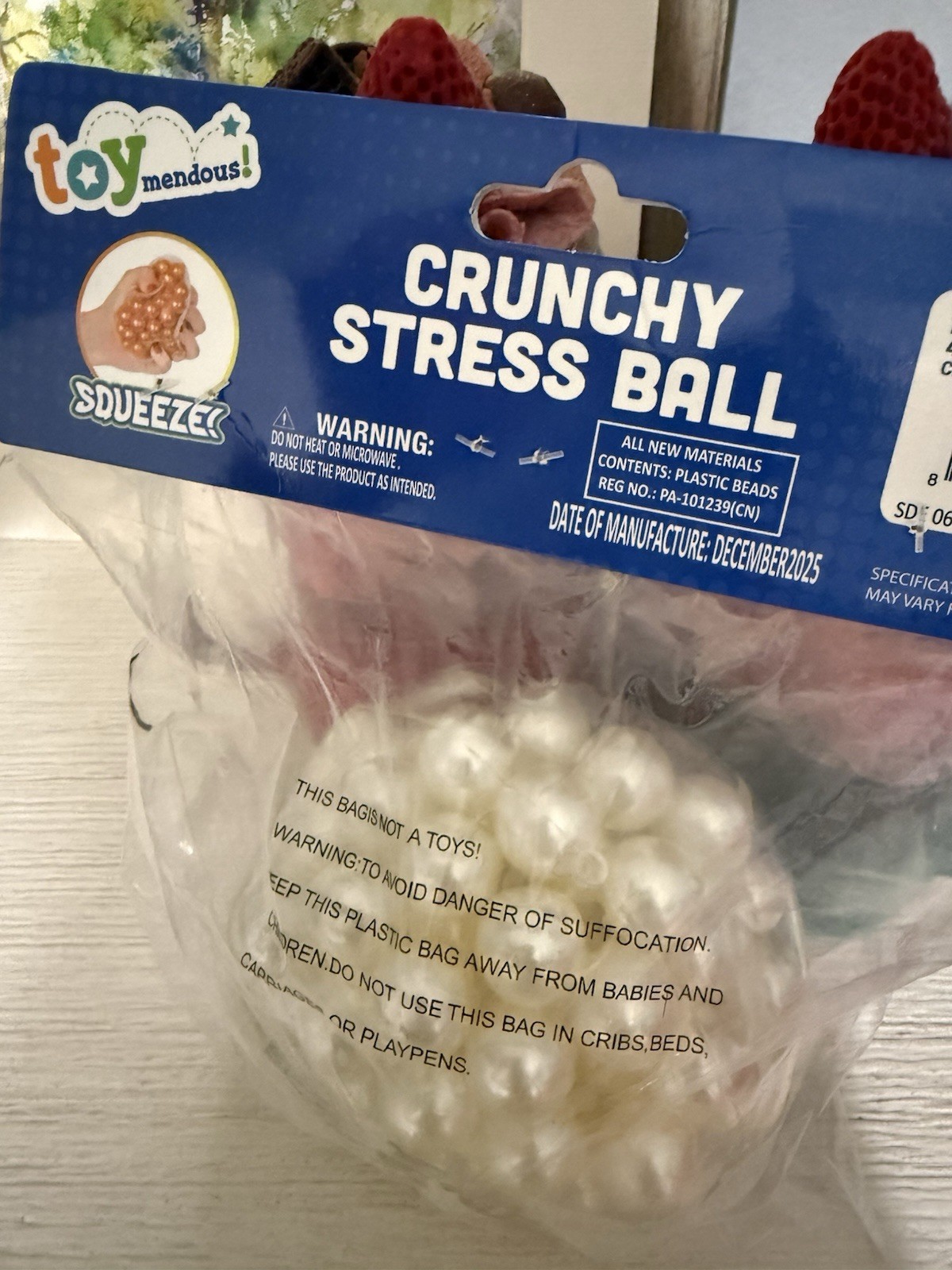 NEW Toymendous Crunchy Stress Relief Ball Squeeze Squish Fidget Toy Pearl