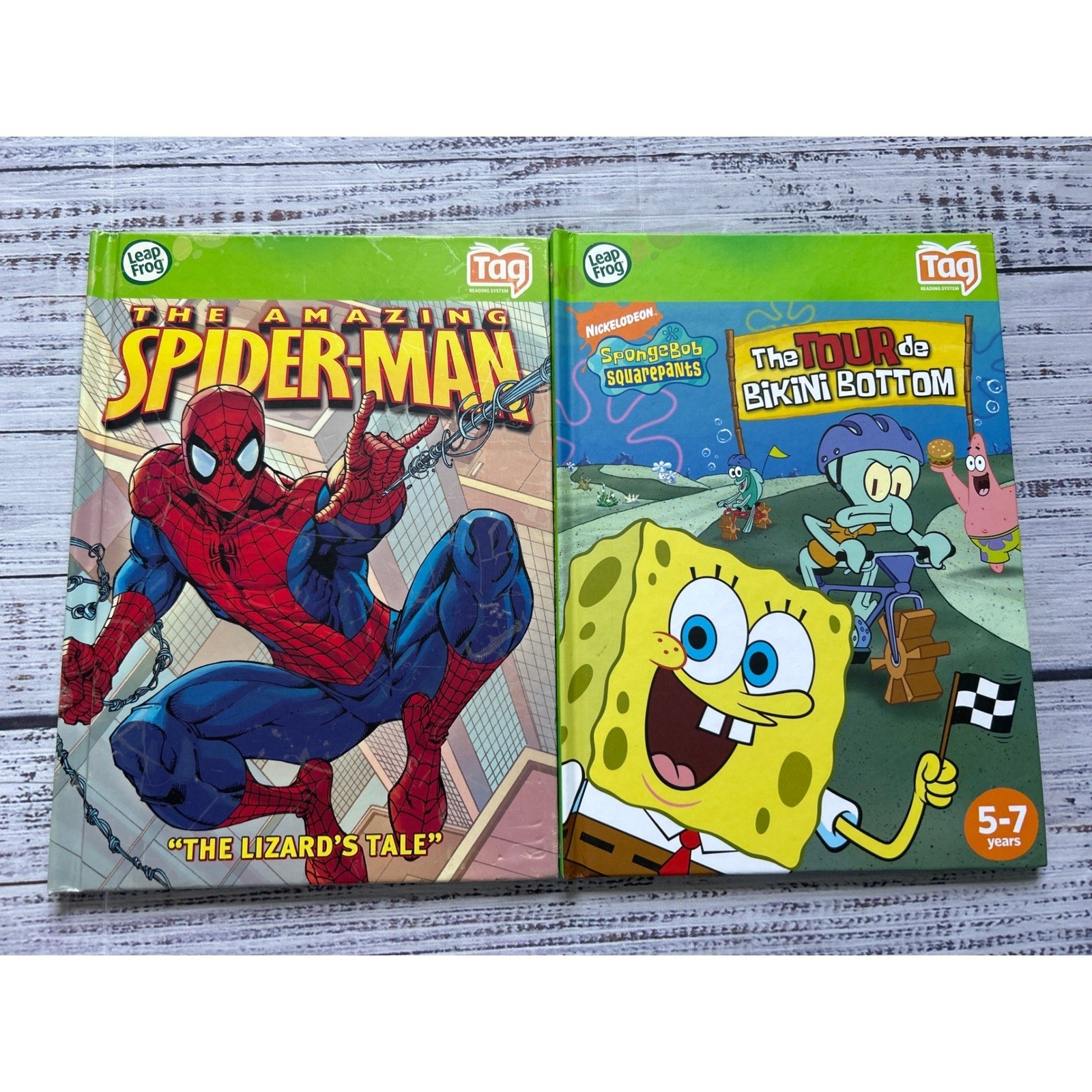LeapFrog Tag Reading System Books Kids Green Spider-Man SpongeBob Set 2ct