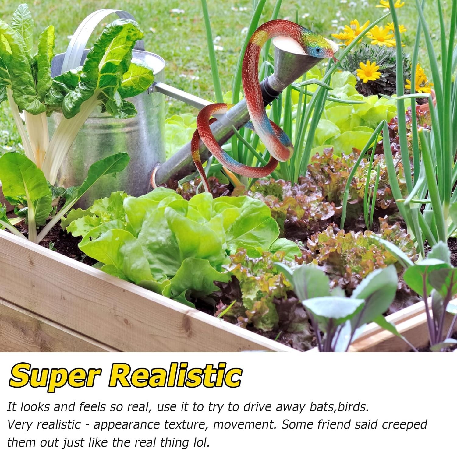 4 PCS Realistic Fake Rubber Snake for Garden Props to Scare Birds