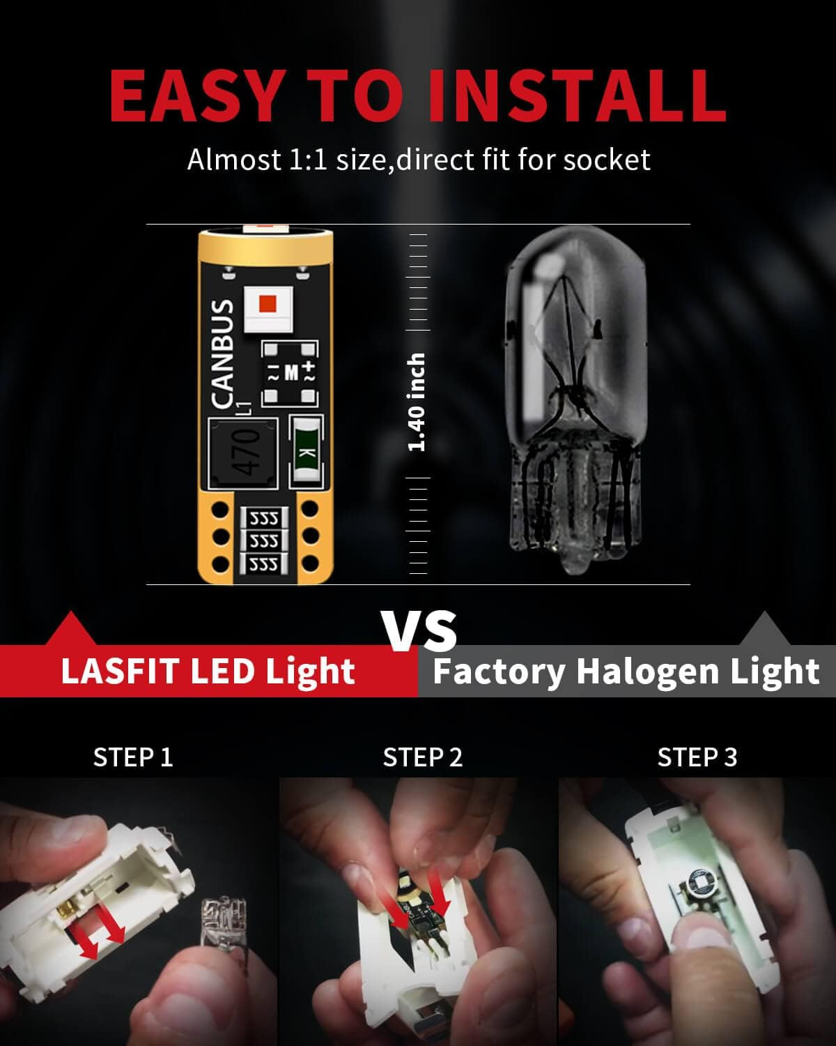 LASFIT 921 912 LED Bulb Red, Third Brake Center High Mount Stop Light, Canbus Er