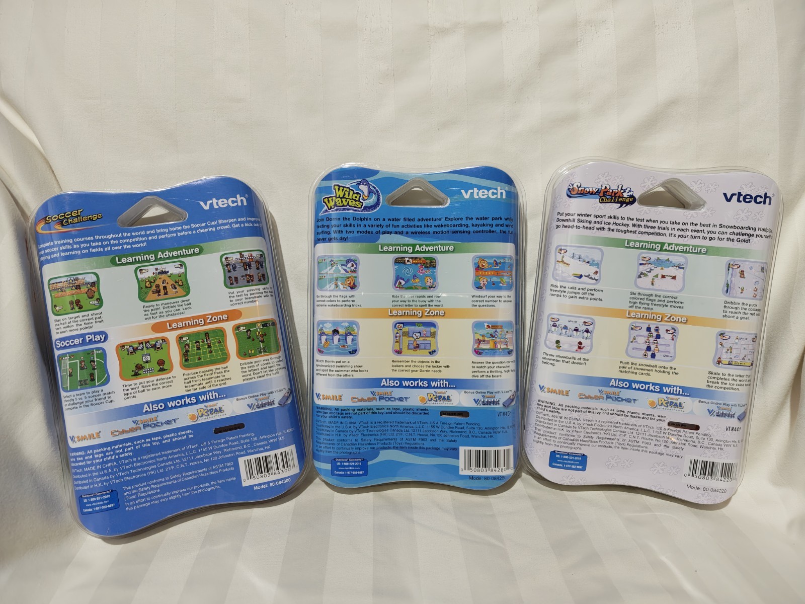 NEW (3) VTECH VSMILE VMOTION 4-6 years Soccer, Snow Park, & Wild Waves