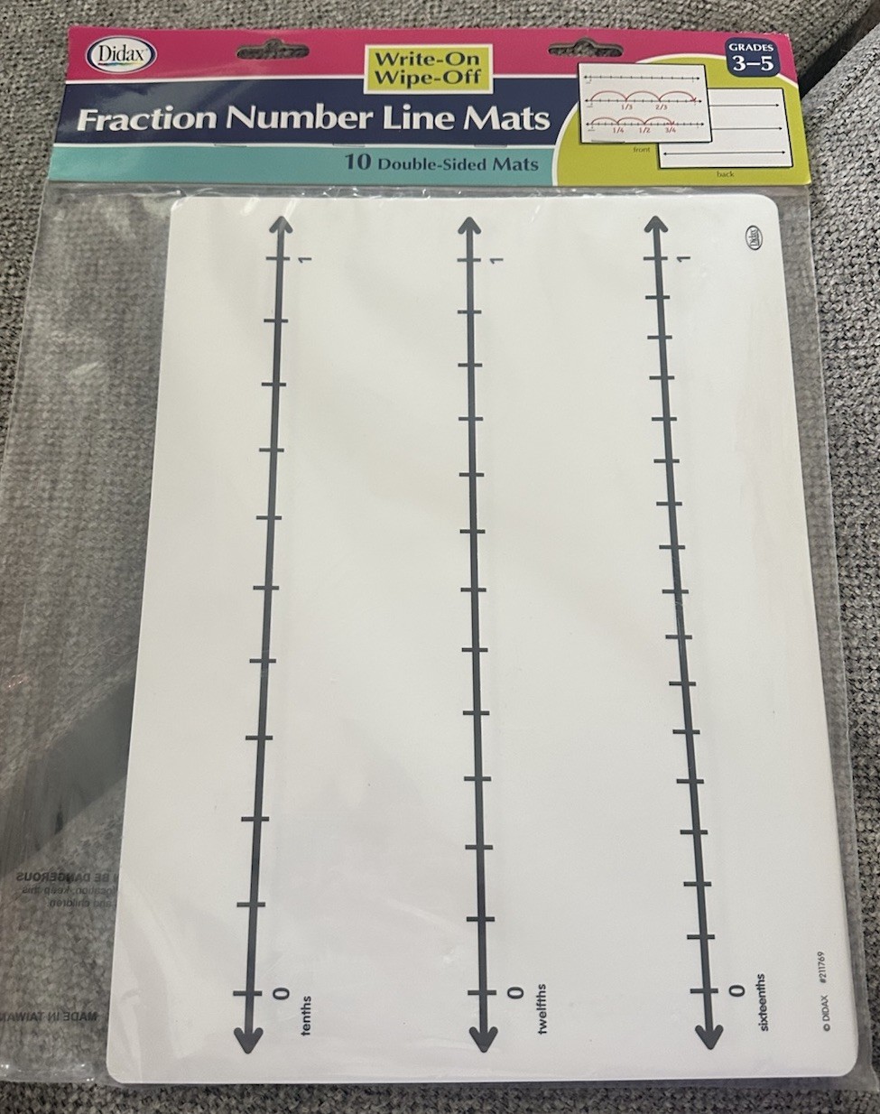 (10) Didax-211769 Write-On/Wipe-Off Fraction Number Line Mats 11.5 x 12 x .3