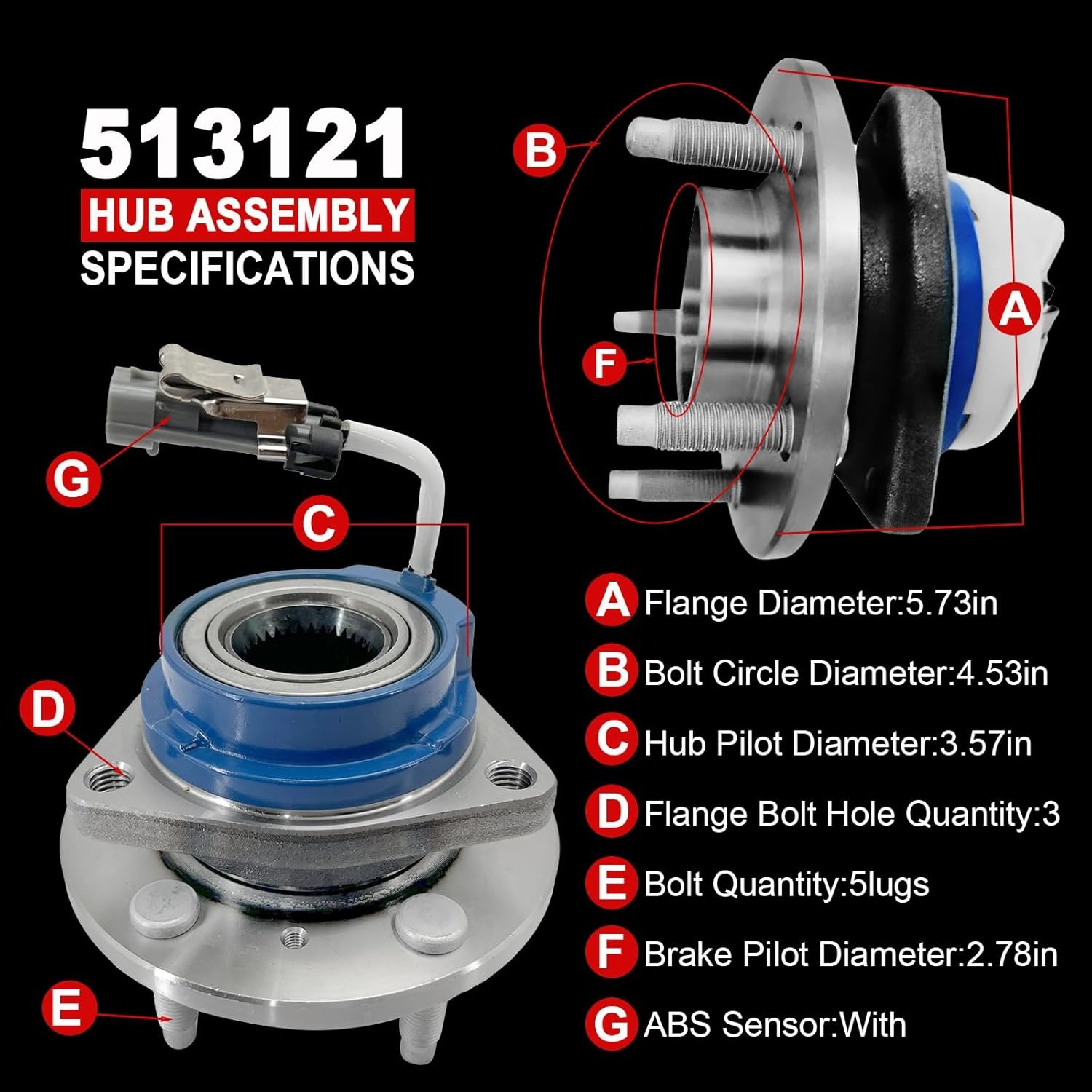 Pair 513121 Front Wheel Bearing Hub Assembly Compatible with Chevy Impala Lucern