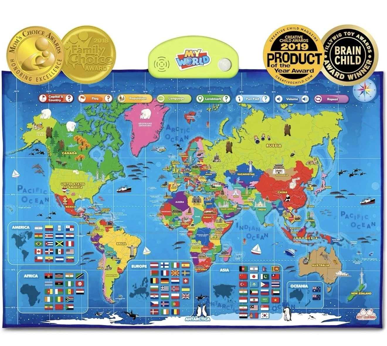 BEST LEARNING i-Poster My World – Interactive Talking World Map Kids Ages 5-12