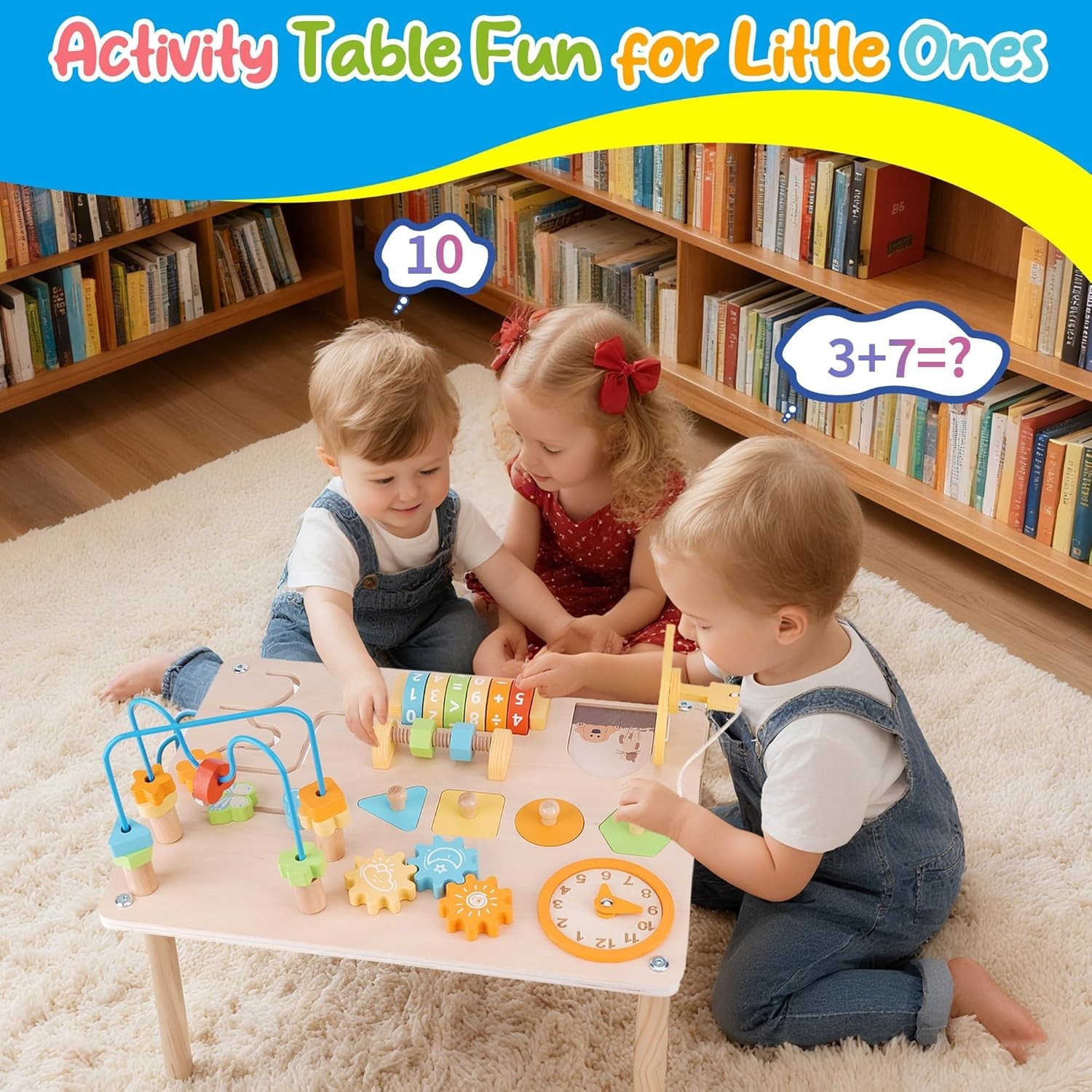 Activity Table for 1 2 Year Old, 8 in 1 Wooden Montessori Activity Center Toys