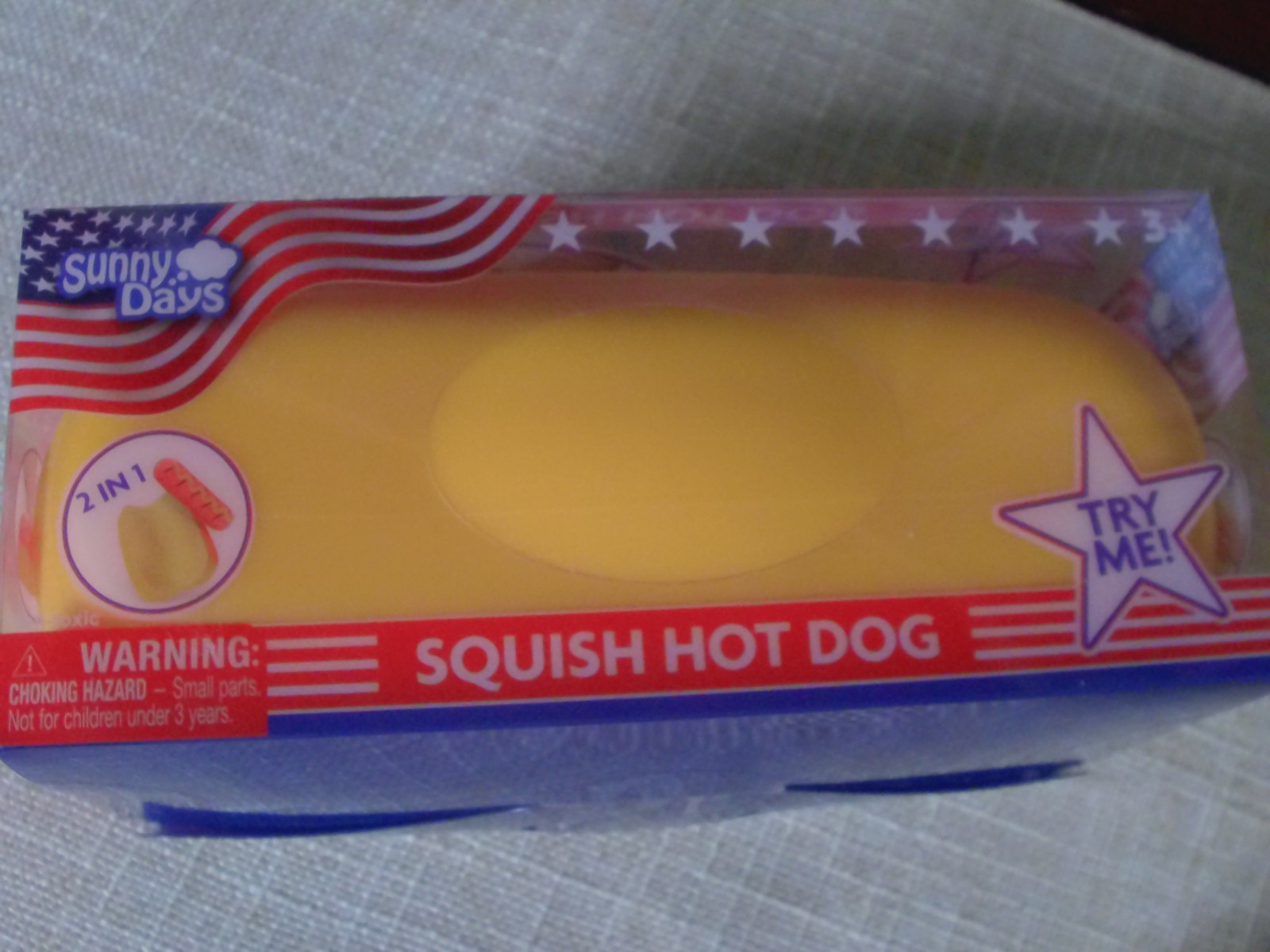 2-Squishy Hot Dog Squeezy Fidget Toy Sunny Days 2-in-1 Hotdog Stress Relief NEW