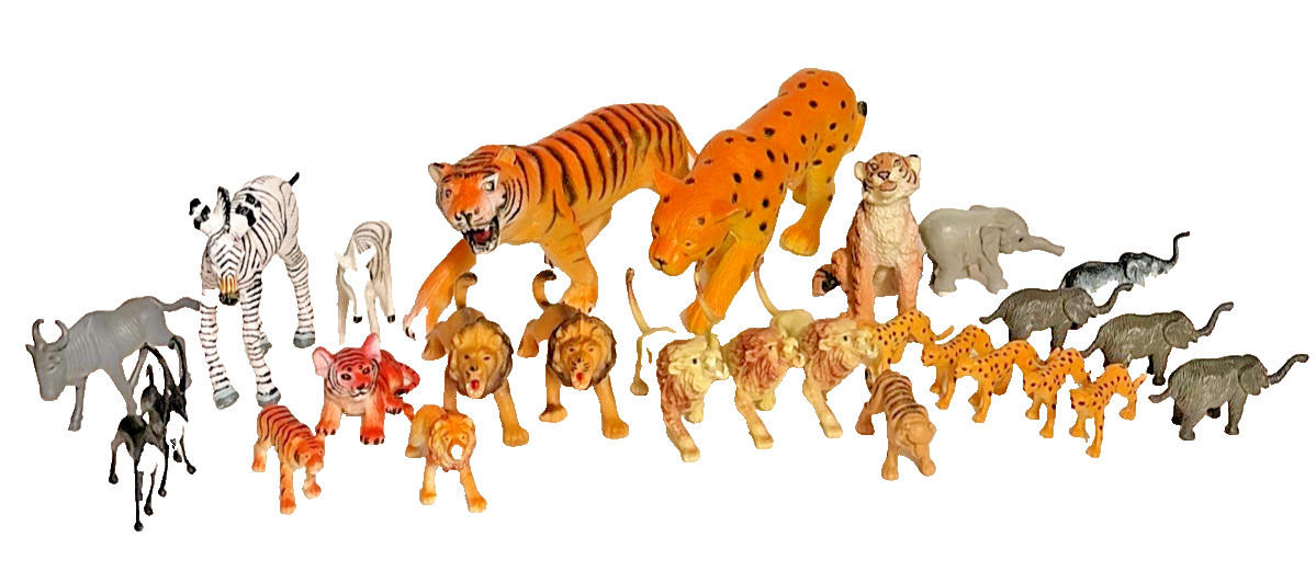 Safari Animals Toys Plastic Vintage Collectibles Lot of 27 Many Sizes 1990s READ