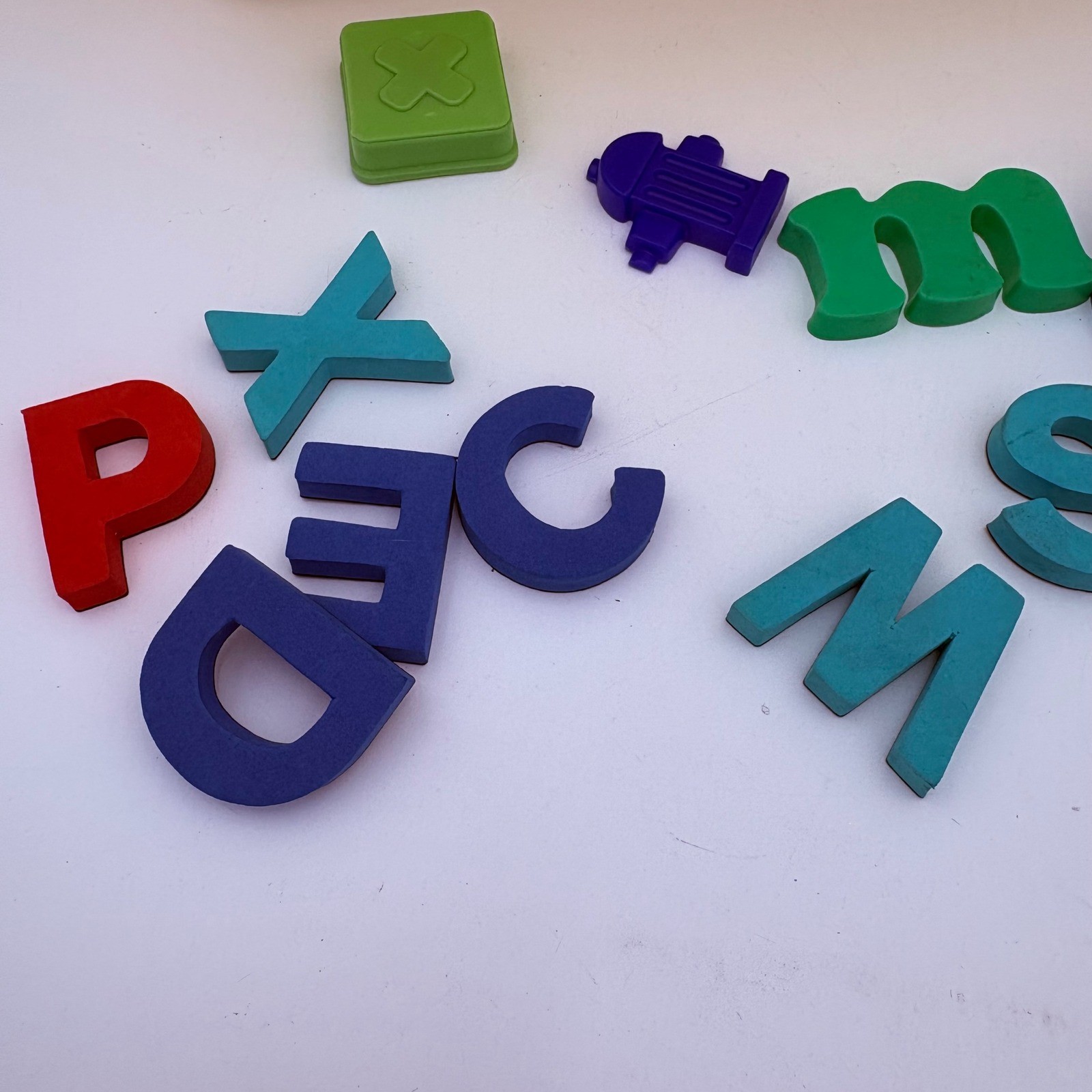 Magnetic letters, numbers, symbols, huge lot, 3 lbs. in plastic bin plastic foam