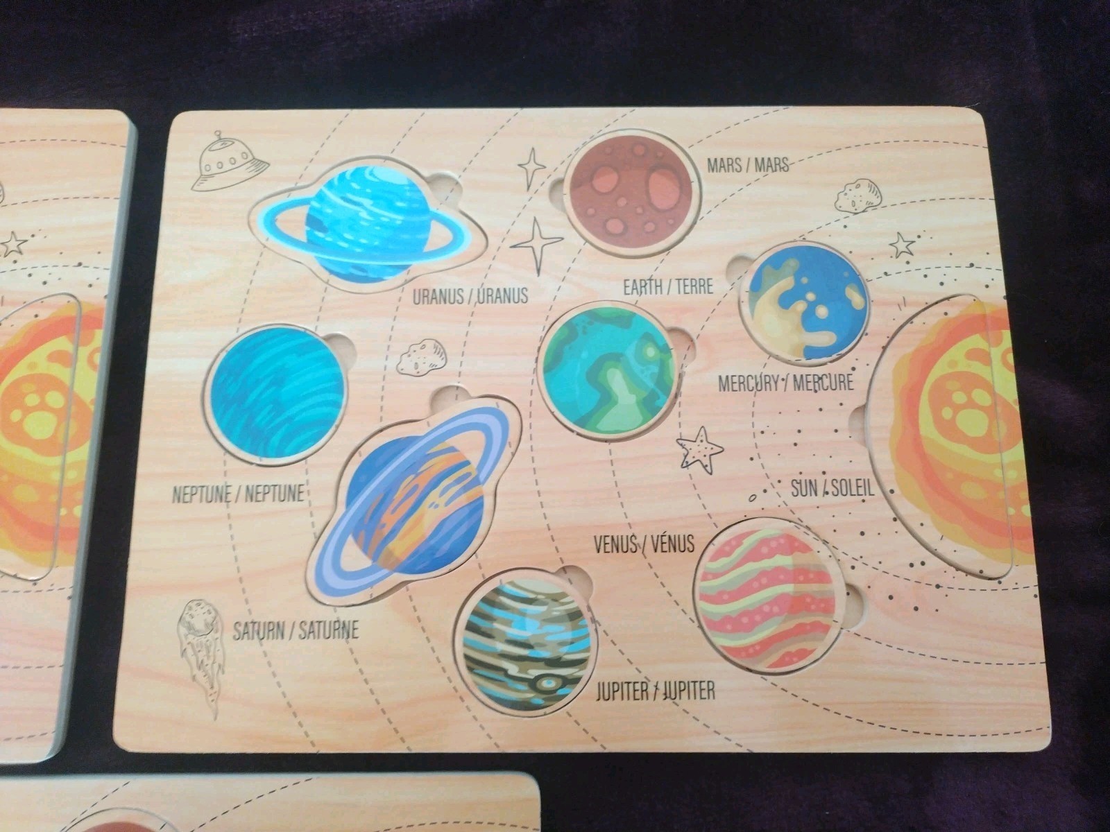 Lot Of 3 Outer Space Round Wooden Puzzle Sensory Play 2-7 Year Olds Homeschool