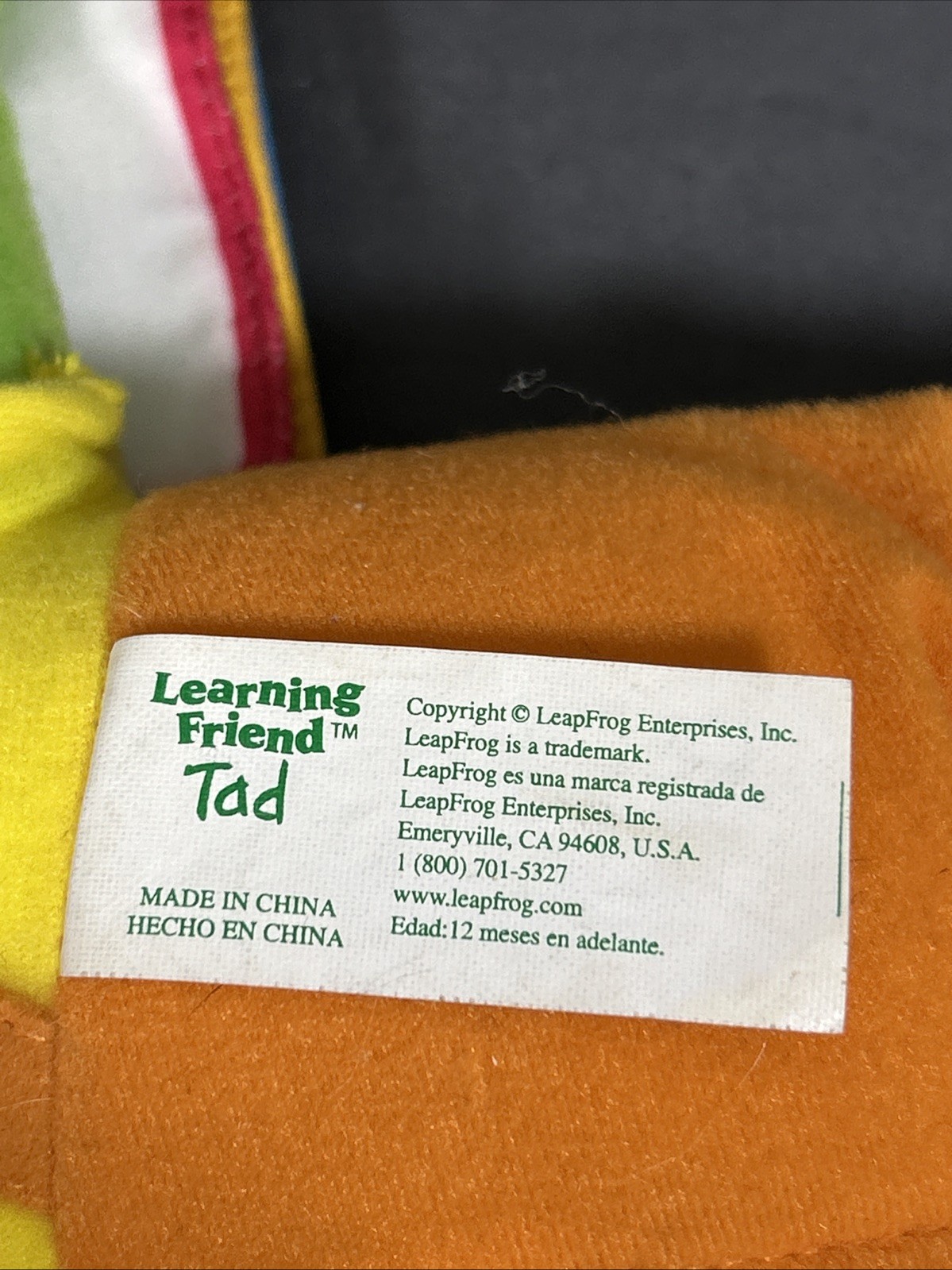 Vintage Baby Tad Leap Frog Hug & Learn Plush Talks And Sings Interactive WORKS