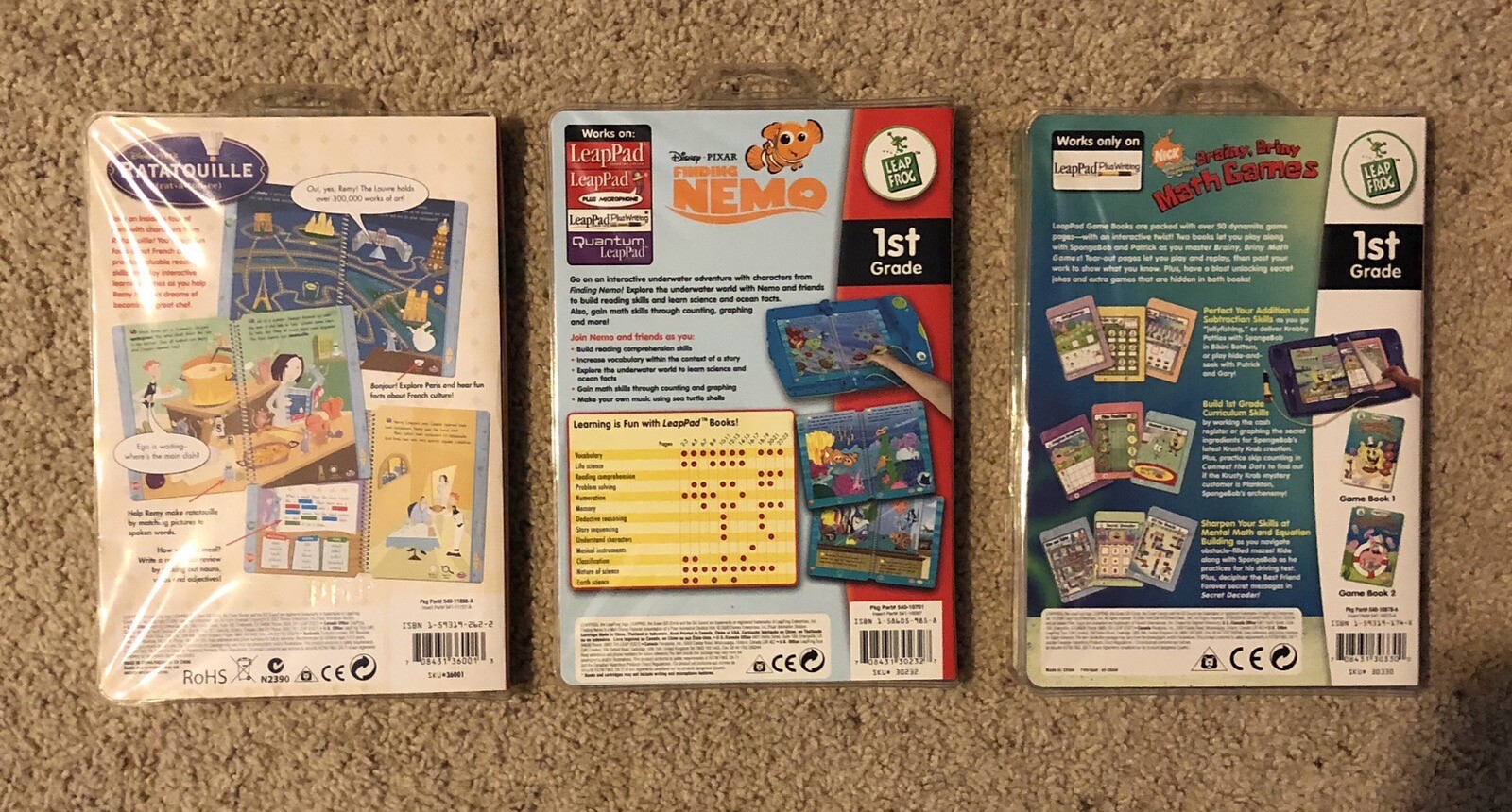 Leap Frog LeapPad Lot of 3 – Ratatouille, Finding Nemo & SpongeBob SquarePants