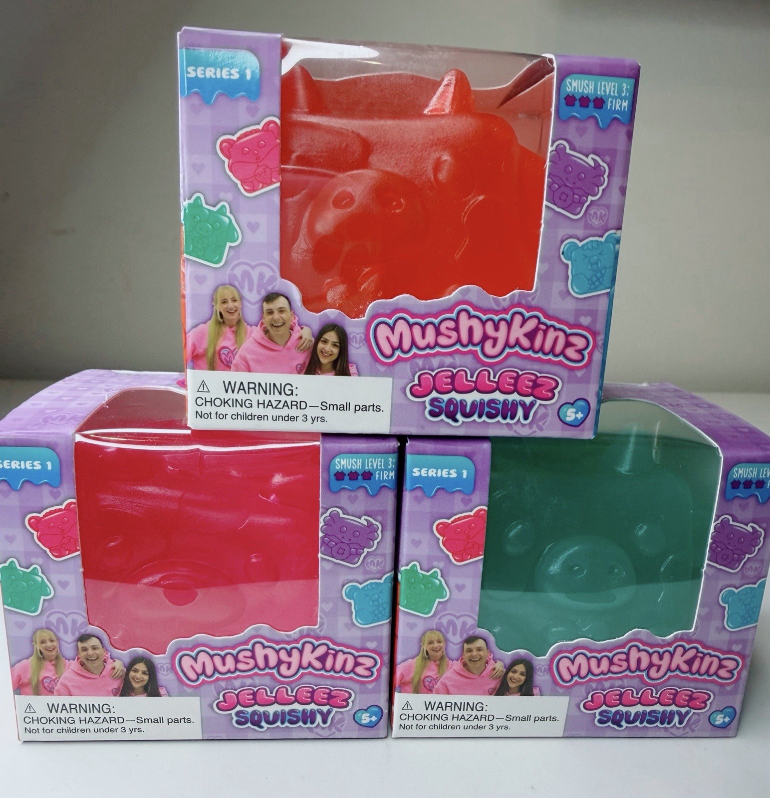 MushyKinz Jelleez & Iceez Taba Squishy Series 1-Lot of 4 Pink, Red, Green NIB