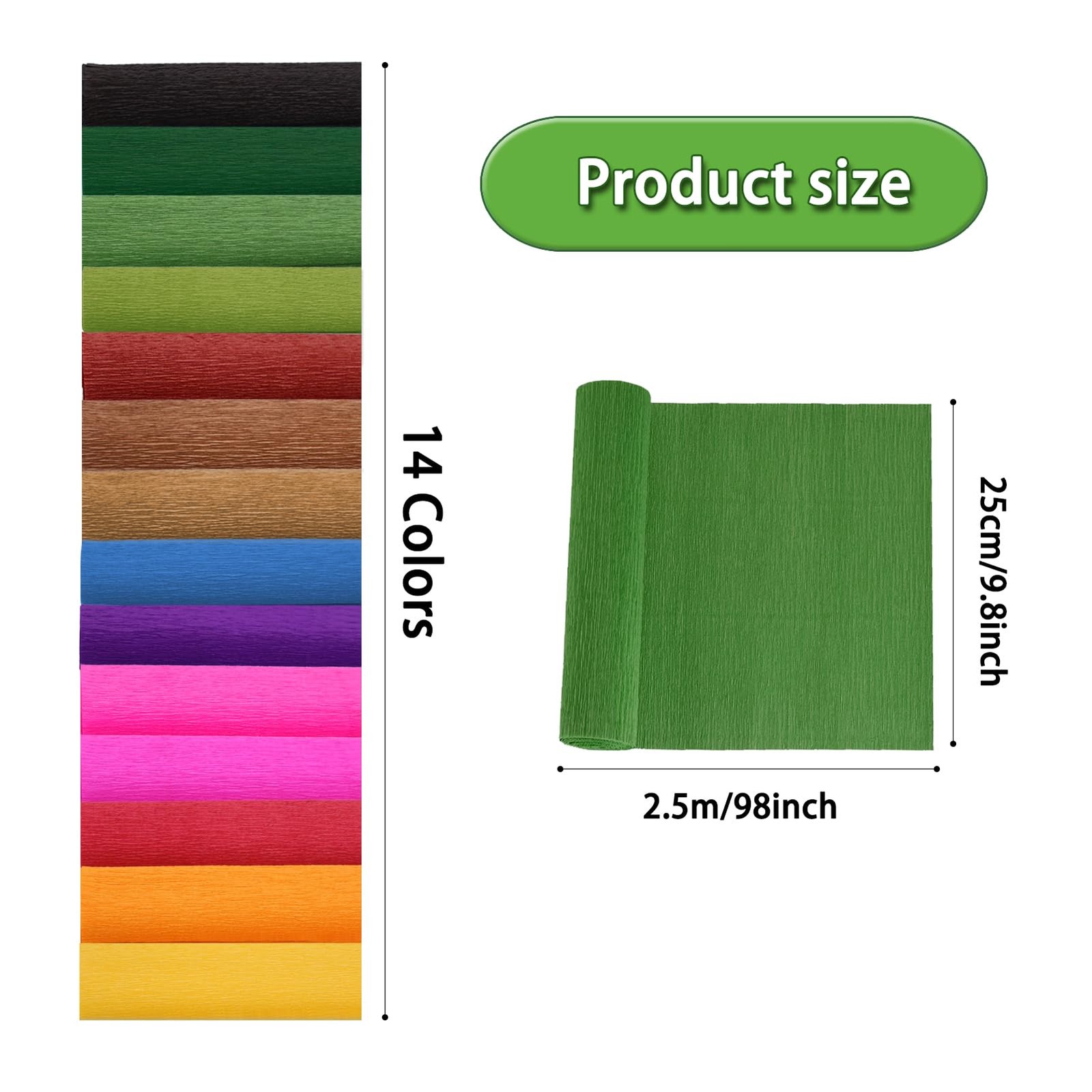 Crepe Paper Flower DIY 14 Colors, 9.8 x 98 Inch Wide Multiple colors 1