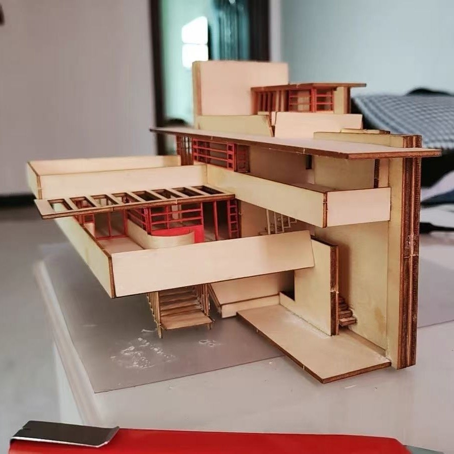 1/75/100 Fallingwater Villa 3D Wooden DIY Building Model Assembly Kits Set Gifts